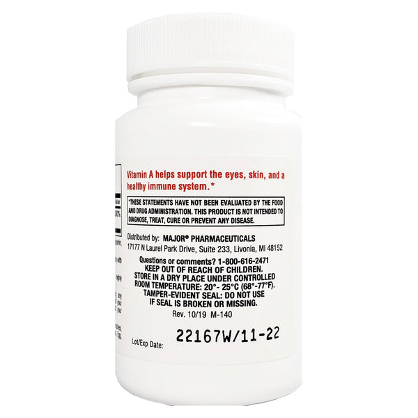 Major® Vitamin Supplement Vitamin A 3,000 mcg Strength Capsule 100 per Bottle (919506_BT) 1/BT