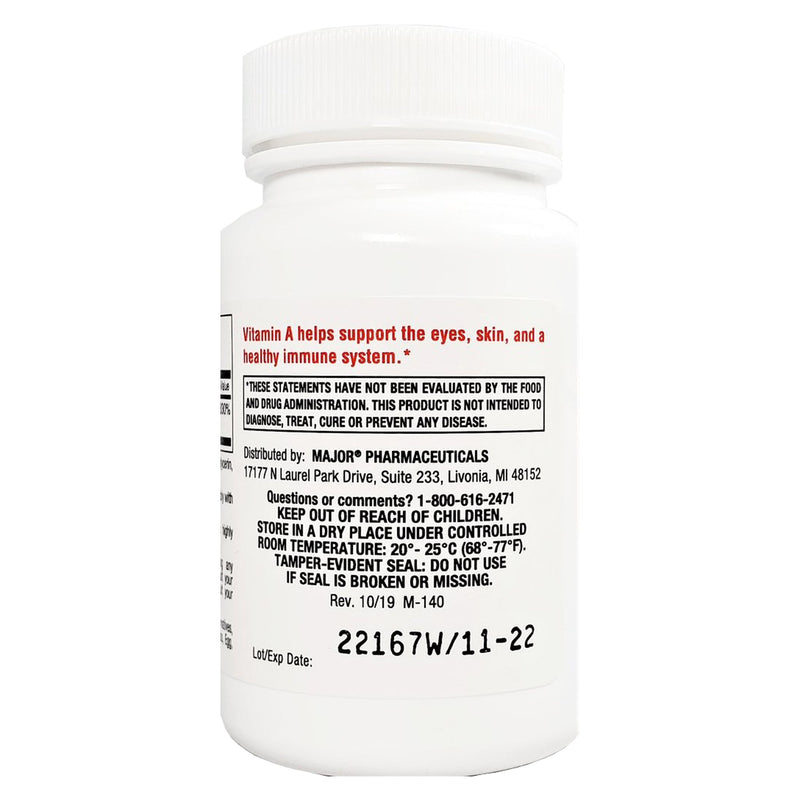 Major® Vitamin Supplement Vitamin A 3,000 mcg Strength Capsule 100 per Bottle (919506_BT) 1/BT