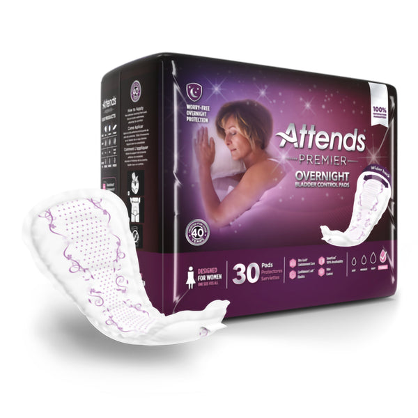 Attends Premier Overnight Bladder Control Pad 15 Inch Length Heavy Absorbency Polymer Core One Size Fits Most (1204257_BG) 30/BG