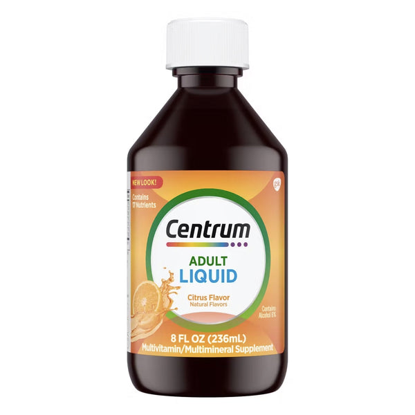 Centrum® Liquid Multivitamin Supplement with Minerals Vitamin A / Ascorbic Acid / Vitamin D / Vitamin E 1,300 IU - 60 mg - 400 IU - 30 IU Strength Liquid 8 oz. Citrus Flavor (1269697_EA) 1/EA