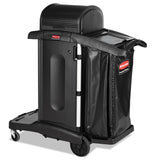 Rubbermaid® Commercial Executive High Security Janitorial Cleaning Cart, Plastic, 4 Shelves, 1 Bin, 23.1" x 39.6" x 27.5", Black (RCP1861427) Each