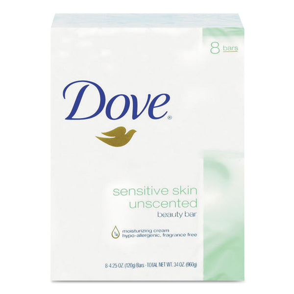 Dove® Sensitive Skin Bath Bar, Unscented, 4.5 oz Bar, 8 Bars/Pack, 9 Packs/Carton (DVOCB613789) Case of 72