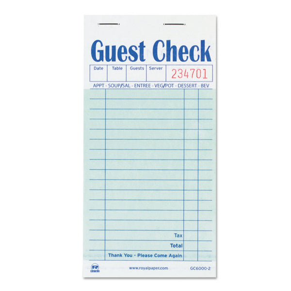 AmerCareRoyal® Guest Check Pad, 17 Lines, Two-Part Carbon, 3.5 x 6.7, 50 Forms/Pad, 50 Pads/Carton (RPPGC60002)