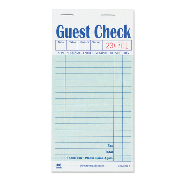 AmerCareRoyal® Guest Check Pad, 17 Lines, Two-Part Carbon, 3.5 x 6.7, 50 Forms/Pad, 50 Pads/Carton (RPPGC60002) Case of 50