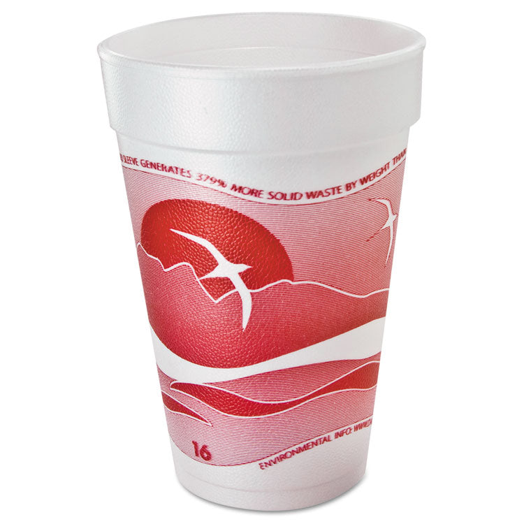 Dart® Horizon Hot/Cold Foam Drinking Cups, 16 oz, Printed, Cranberry/White, 25/Bag, 40 Bags/Carton (DCC16J16H) Case of 1000