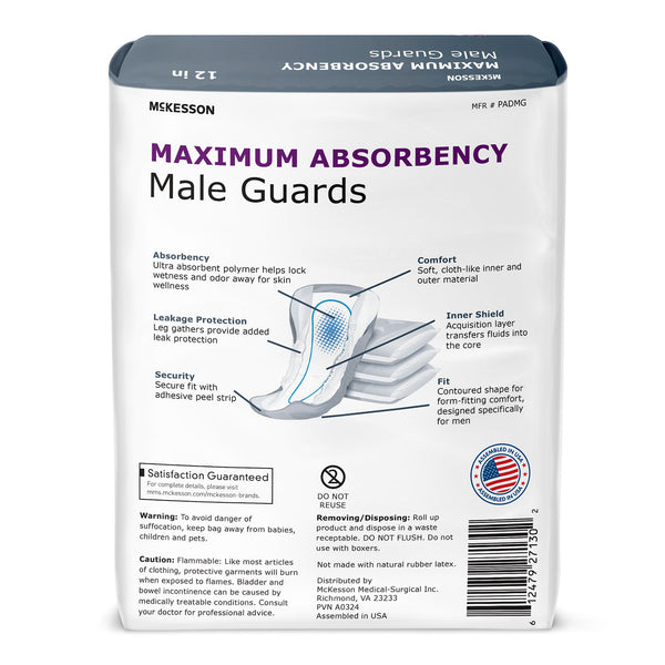 McKesson Bladder Control Pad 12 Inch Heavy Absorbency Polymer Core One Size Fits Most (1248572_CS) 180/CS