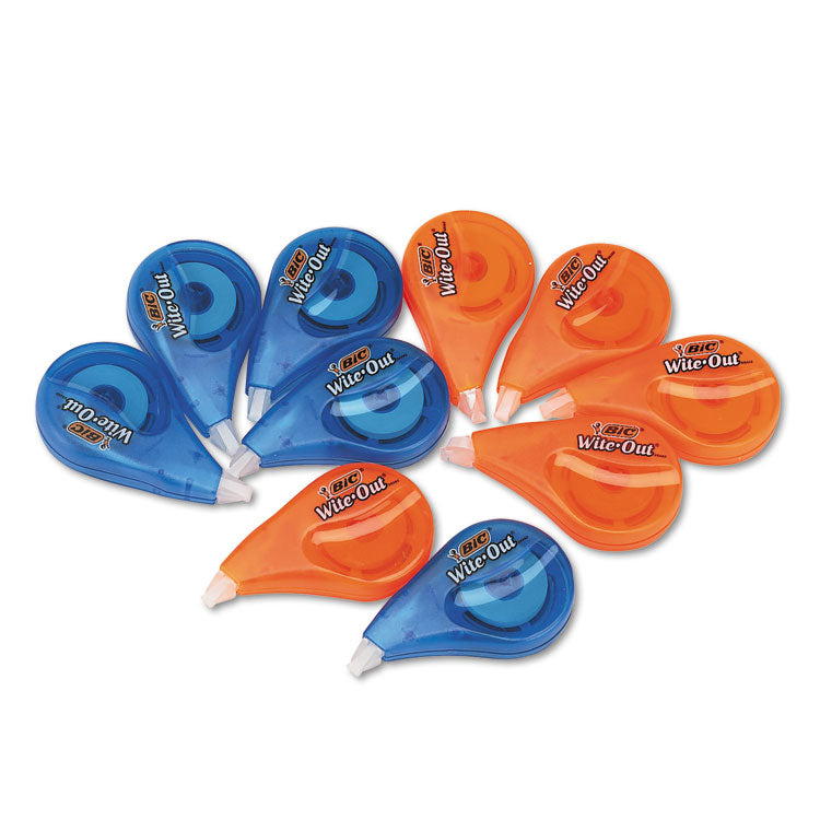 BIC® Wite-Out EZ Correct Correction Tape Value Pack, Non-Refillable, Blue/Orange Applicators, 0.17" x 472", 10/Box (BICWOTAP10) Pack of 10