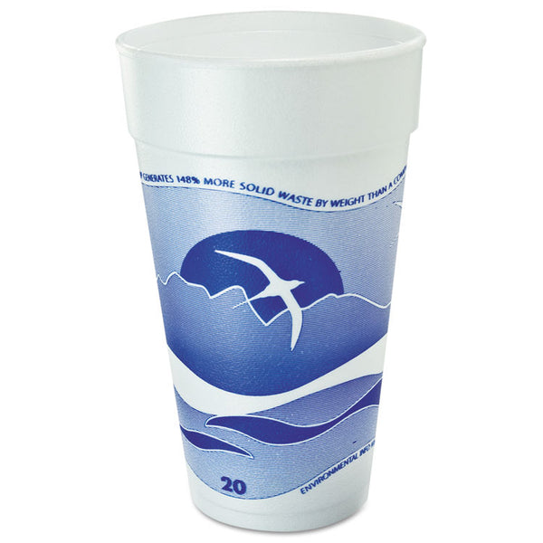 Dart® Horizon Hot/Cold Foam Drinking Cups, 20 oz, Printed, Blueberry/White, 25/Bag, 20 Bags/Carton (DCC20J16H)