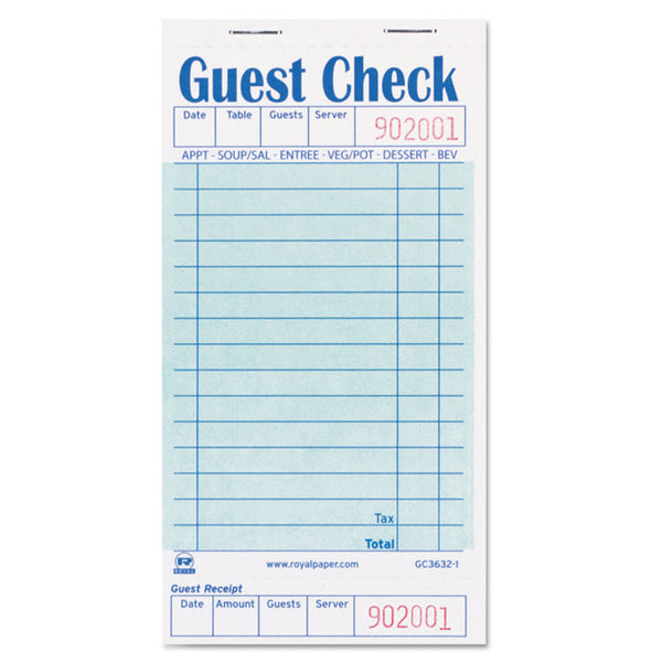 AmerCareRoyal® Guest Check Pad with Ruled Back, 15 Lines, One-Part (No Copies), 3.5 x 6.7, 50 Forms/Pad, 50 Pads/Carton (RPPGC36321)