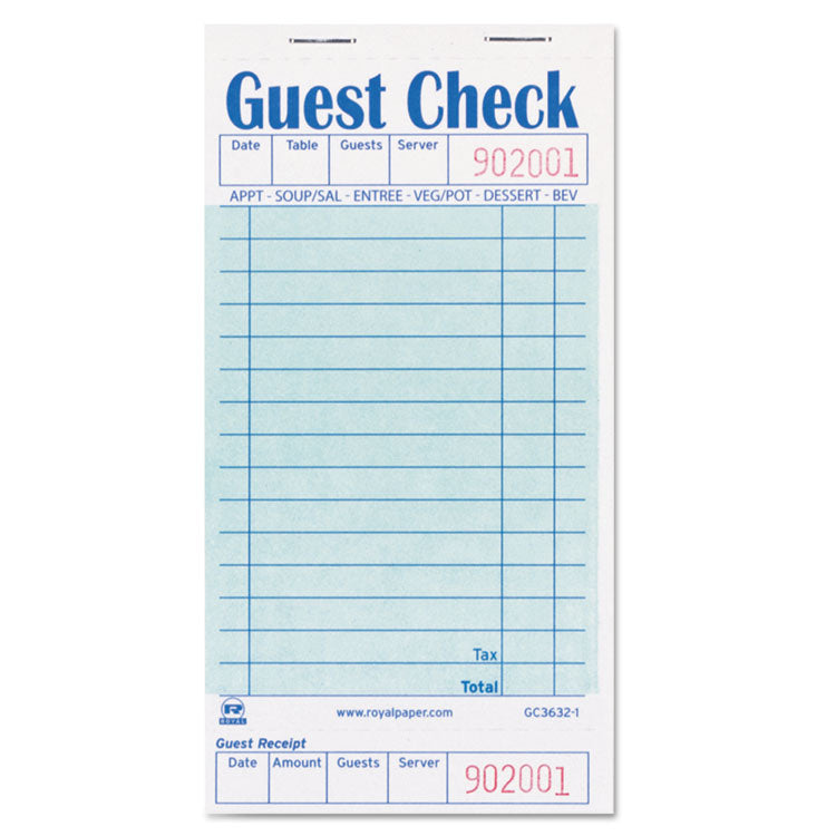 AmerCareRoyal® Guest Check Pad with Ruled Back, 15 Lines, One-Part (No Copies), 3.5 x 6.7, 50 Forms/Pad, 50 Pads/Carton (RPPGC36321) Case of 50 Books