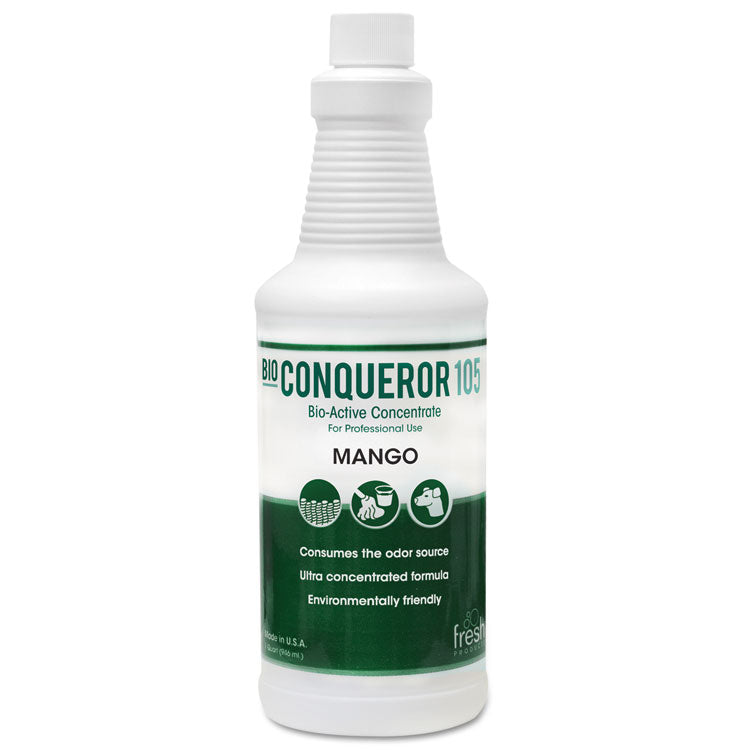 Fresh Products Bio Conqueror 105 Enzymatic Odor Counteractant Concentrate, Mango, 32 oz Bottle, 12/Carton (FRS1232BWBMG)