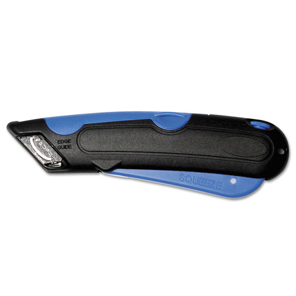 COSCO Easycut Cutter Knife w/Self-Retracting Safety-Tipped Blade, 6" Plastic Handle, Black/Blue (COS091508)