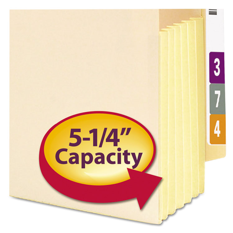 Smead™ Manila End Tab File Pockets with Tyvek-Lined Gussets, 5.25" Expansion, Letter Size, Manila, 10/Box (SMD75174)