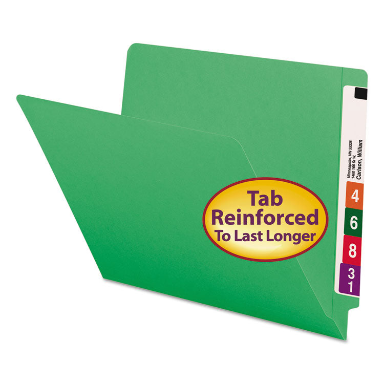 Smead™ Shelf-Master Reinforced End Tab Colored Folders, Straight Tabs, Letter Size, 0.75" Expansion, Green, 100/Box (SMD25110)