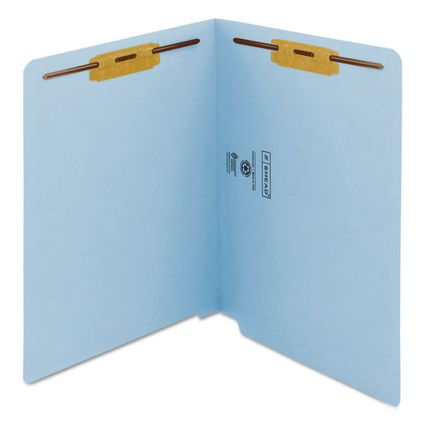 Smead™ Heavyweight Colored End Tab Fastener Folders, 0.75" Expansion, 2 Fasteners, Letter Size, Blue Exterior, 50/Box (SMD25040)