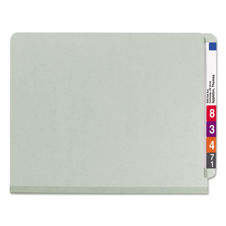 Smead™ End Tab Pressboard Classification Folders, Six SafeSHIELD Fasteners, 2" Expansion, 2 Dividers, Letter Size, Gray-Green, 10/BX (SMD26810)