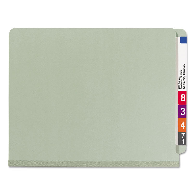 Smead™ End Tab Pressboard Classification Folders, Four SafeSHIELD Fasteners, 2" Expansion, 1 Divider, Letter Size, Gray-Green, 10/BX (SMD26800)