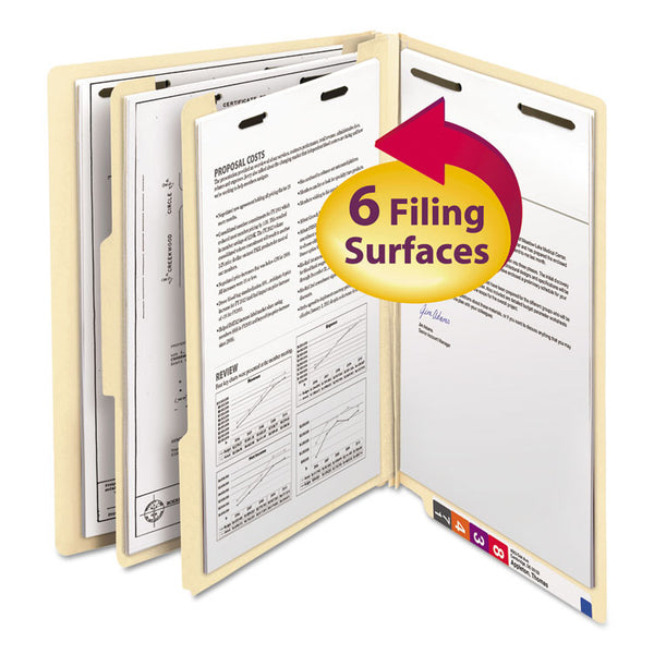 Smead™ Manila End Tab Classification Folders, 2" Expansion, 2 Dividers, 6 Fasteners, Letter Size, Manila Exterior, 10/Box (SMD26835)