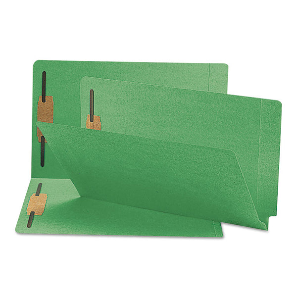 Smead™ Heavyweight Colored End Tab Fastener Folders, 0.75" Expansion, 2 Fasteners, Legal Size, Green Exterior, 50/Box (SMD28140)
