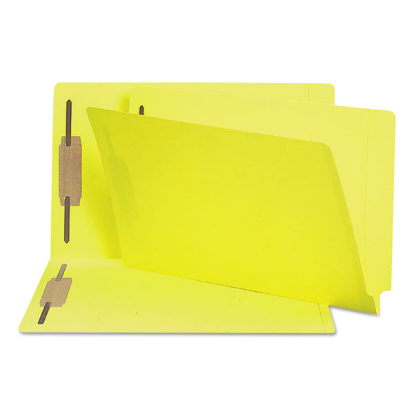 Smead™ Heavyweight Colored End Tab Fastener Folders, 0.75" Expansion, 2 Fasteners, Legal Size, Yellow Exterior, 50/Box (SMD28940)