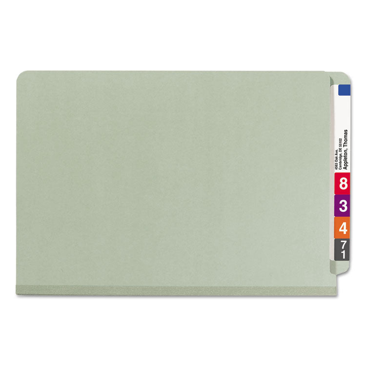 Smead™ End Tab Pressboard Classification Folders, Four SafeSHIELD Fasteners, 2" Expansion, 1 Divider, Legal Size, Gray-Green, 10/Box (SMD29800)