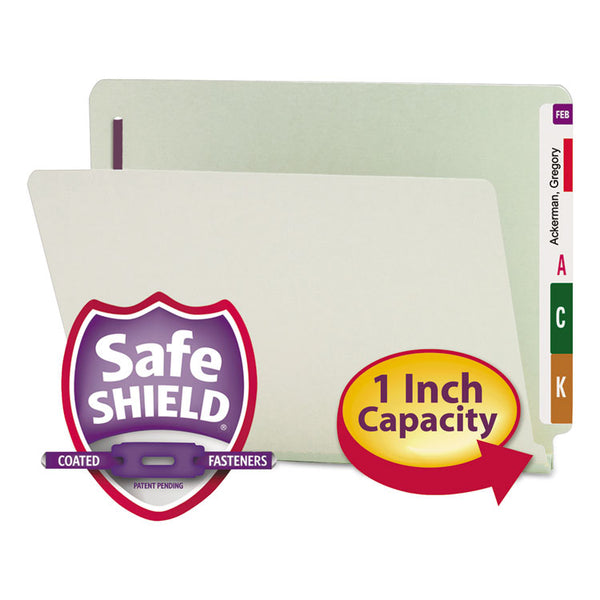 Smead™ End Tab Pressboard Classification Folders, Two SafeSHIELD Coated Fasteners, 1" Expansion, Letter Size, Gray-Green, 25/Box (SMD34705)