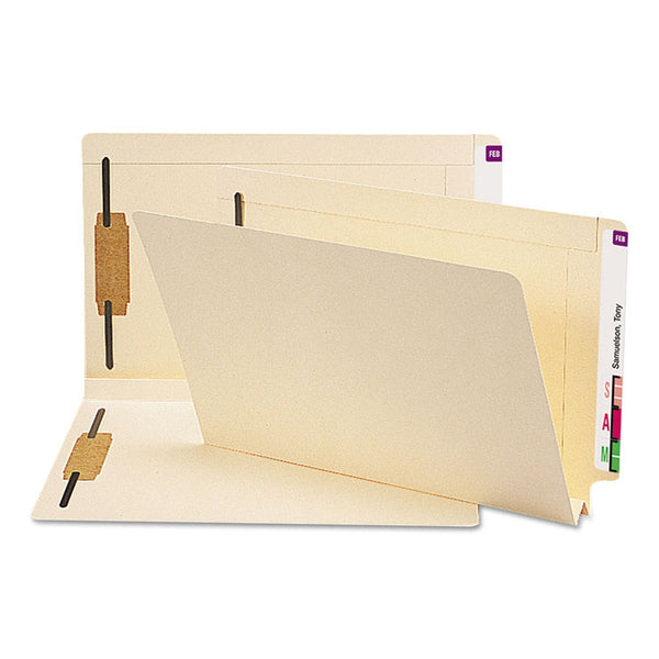 Smead™ End Tab W-Fold Fastener Folders with Reinforced Tabs, 1.5" Expansion, 2 Fasteners, Legal Size, Manila, 50/Box (SMD37276)