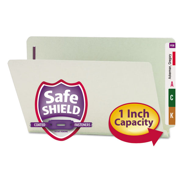 Smead™ End Tab Pressboard Classification Folders, Two SafeSHIELD Coated Fasteners, 1" Expansion, Legal Size, Gray-Green, 25/Box (SMD37705)