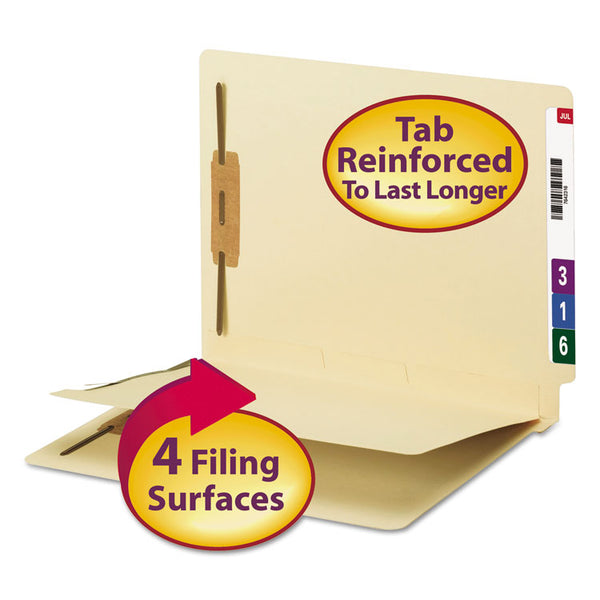 Smead™ Fastener Folder with Divider, 0.75" Expansion, 1 Divider, 4 Fasteners, Letter Size, Manila Exterior, 50/Box (SMD34220)