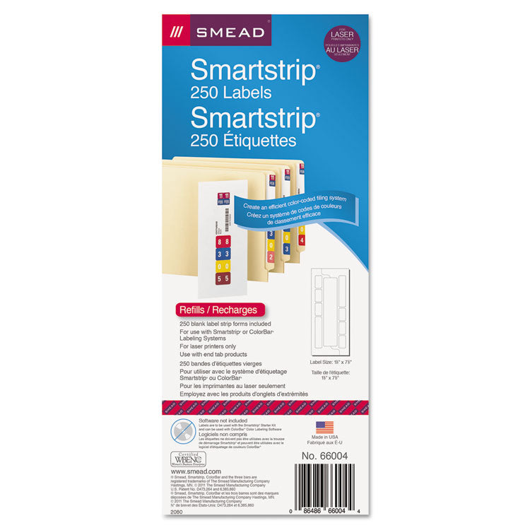 Smead™ Color-Coded Smartstrip Refill Label Forms, Laser Printer, Assorted, 1.5 x 7.5, White, 250/Pack (SMD66004)