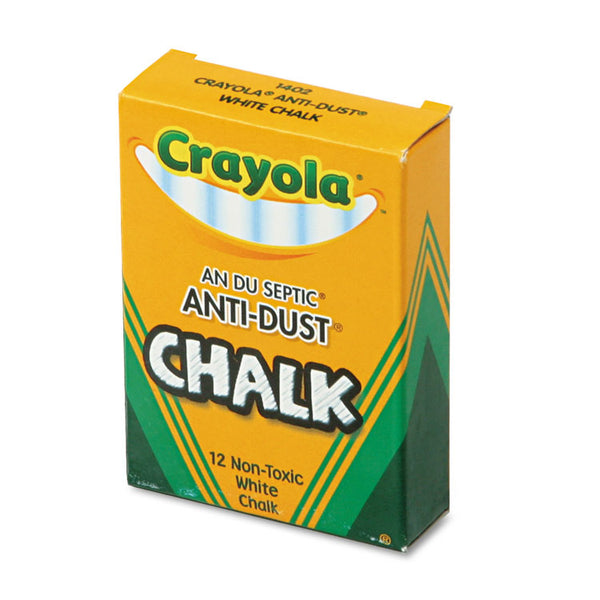 Crayola® Nontoxic Anti-Dust Chalk, 3" x 0.31" Diameter, White, 12 Sticks/Box (CYO501402) Box of 12