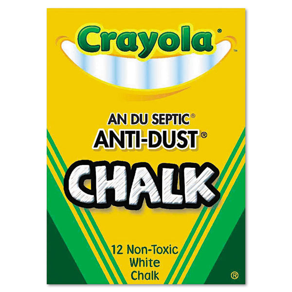 Crayola® Nontoxic Anti-Dust Chalk, 3" x 0.31" Diameter, White, 12 Sticks/Box (CYO501402) Box of 12