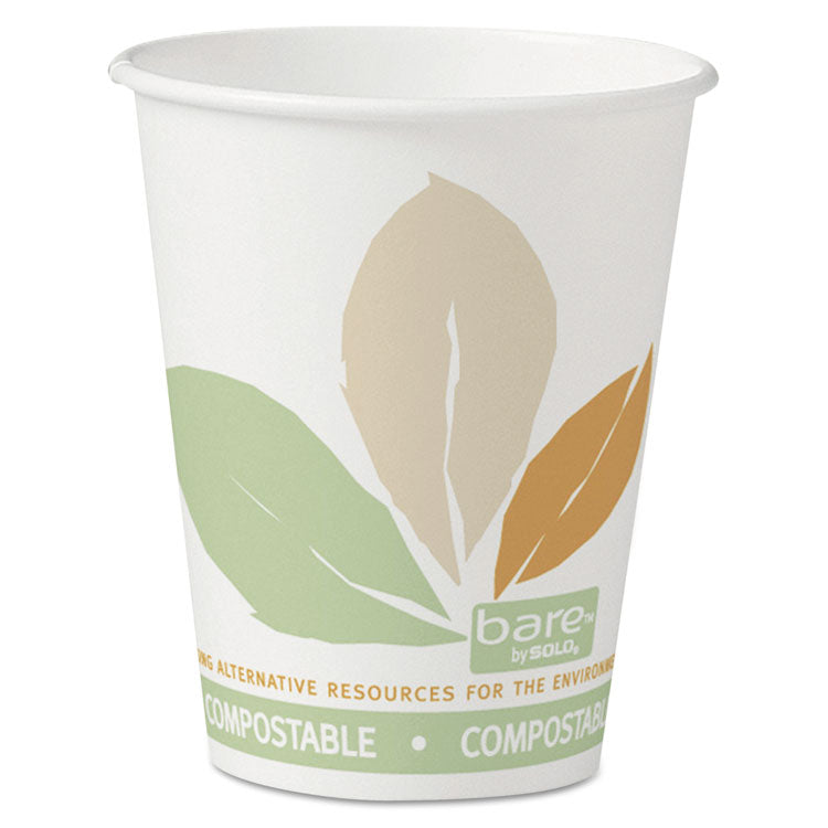 SOLO® Bare Eco-Forward PLA Paper Hot Cups, 8 oz, Leaf Design, White/Green/Orange, 50/Bag, 20 Bags/Carton (SCC378PLABB)