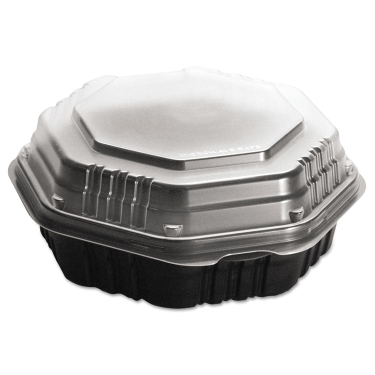 SOLO® OctaView Hinged-Lid Hot Food Containers, 31 oz, 9.55 x 9.1 x 3, Black/Clear, Plastic, 100/Carton (SCC809011PP94)