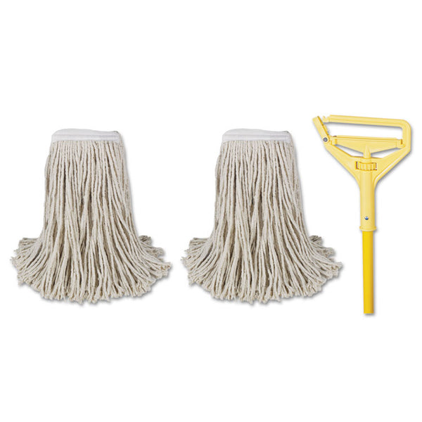 Boardwalk® Cotton Cut End Mop Kit, #24 Natural Cotton Head, 60" Yellow Metal/Plastic Handle (BWK5324C)