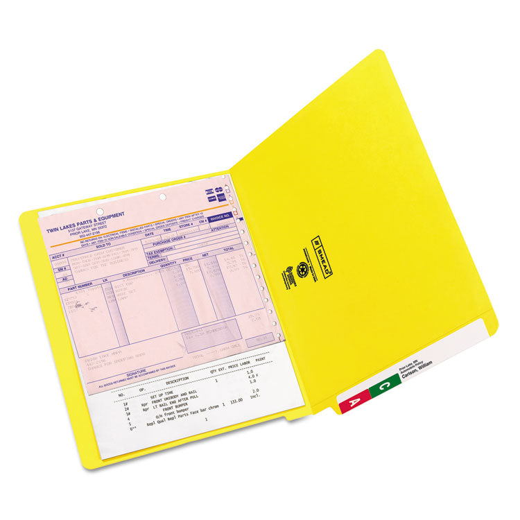 Smead™ Shelf-Master Reinforced End Tab Colored Folders, Straight Tabs, Letter Size, 0.75" Expansion, Yellow, 100/Box (SMD25910)