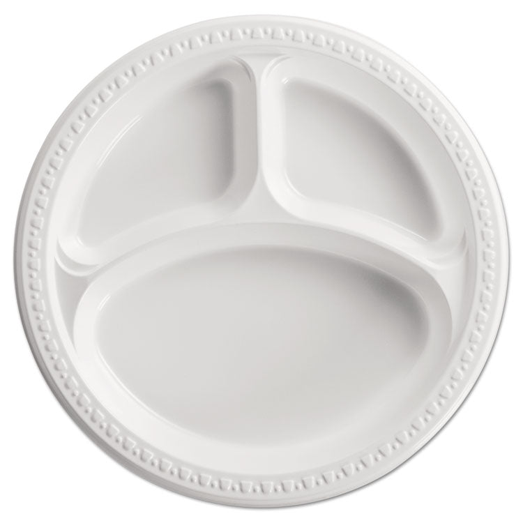 Chinet® Heavyweight Plastic 3-Compartment Plates, 10.25" dia, White, 125/Pack, 4 Packs/Carton (HUH81230) Case of 500