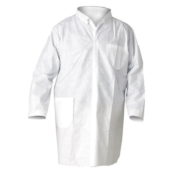 KleenGuard™ A20 Breathable Particle Protection Lab Coats, Snap Closure/Open Wrists/Pockets, X-Large, White, 25/Carton (KCC10039)