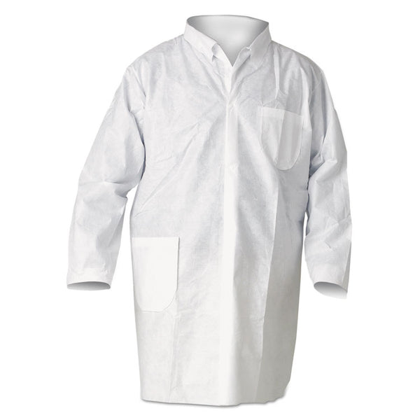 KleenGuard™ A20 Breathable Particle Protection Lab Coat, Snap Closure/Open Wrists/Pockets, Large, White, 25/Carton (KCC10029)