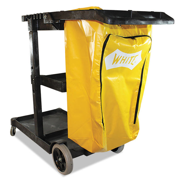 Impact® Janitorial Cart, Plastic, 3 Shelves, 1 Bin, 20.5" x 48" x 38", Yellow (IMP6850)