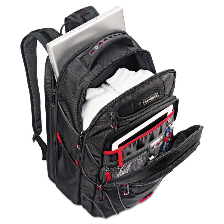 Samsonite® Tectonic PFT Backpack, Fits Devices Up to 17", Ballistic Nylon, 13 x 9 x 19, Black/Red (SML515311073) Each