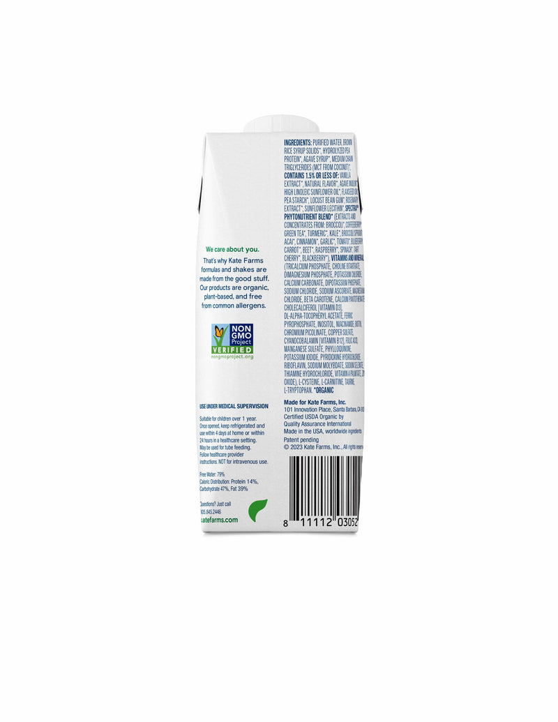 Kate Farms Pediatric Peptide 1.0 Pediatric Oral Supplement Vanilla Flavor 8.45 oz. Carton Liquid Organic Hydrolyzed Pea Protein (1170425_CS) 12/CS