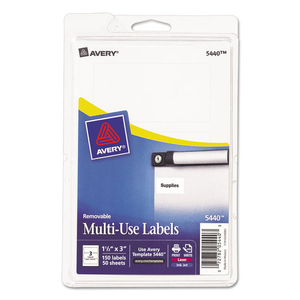 Avery® Removable Multi-Use Labels, Inkjet/Laser Printers, 1.5 x 3, White, 3/Sheet, 50 Sheets/Pack, (5440) (AVE05440)