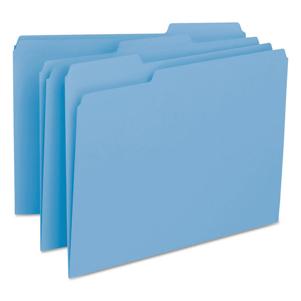 Smead™ Interior File Folders, 1/3-Cut Tabs: Assorted, Letter Size, 0.75" Expansion, Blue, 100/Box (SMD10239)