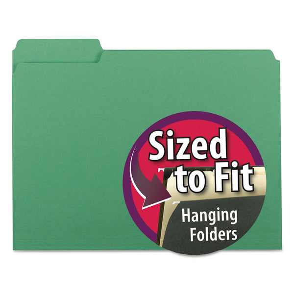 Smead™ Interior File Folders, 1/3-Cut Tabs: Assorted, Letter Size, 0.75" Expansion, Green, 100/Box (SMD10247)
