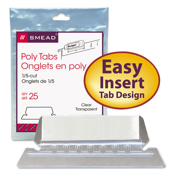 Smead™ Poly Index Tabs and Inserts For Hanging File Folders, 1/5-Cut, White/Clear, 2.25" Wide, 25/Pack (SMD64600)