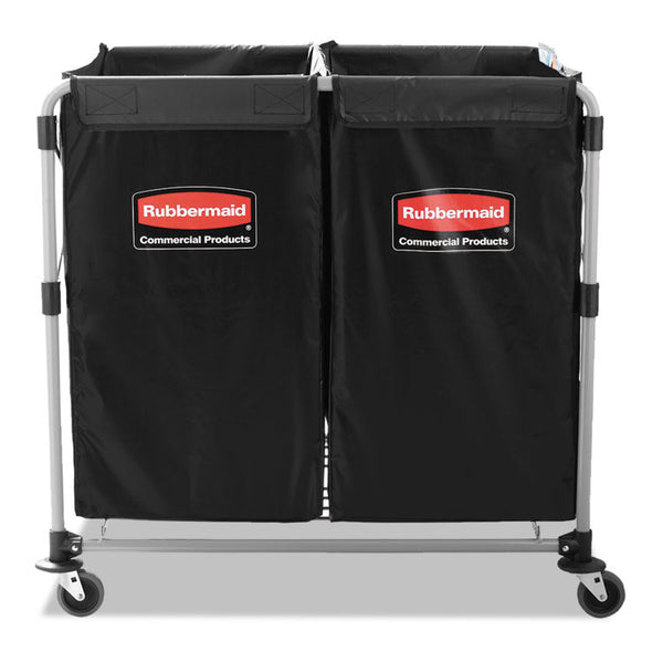 Rubbermaid® Commercial Two-Compartment Collapsible X-Cart, Synthetic Fabric, 2.49 cu ft Bins, 24.1" x 35.7" x 34", Black/Silver (RCP1881781)