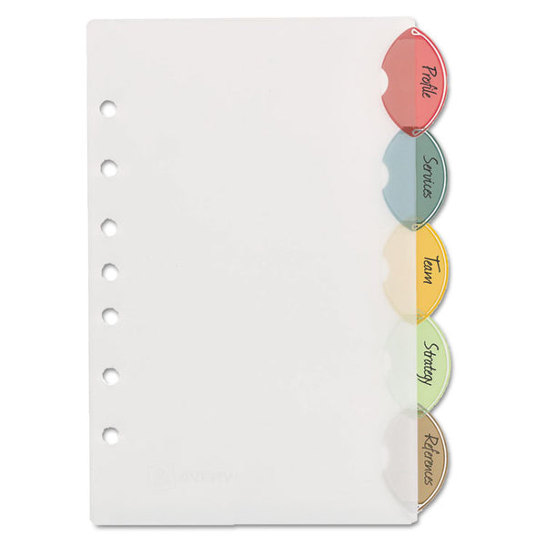 Avery® Insertable Style Edge Tab Plastic Dividers, 7-Hole Punched, 5-Tab, 8.5 x 5.5, Translucent, 1 Set (AVE11118)