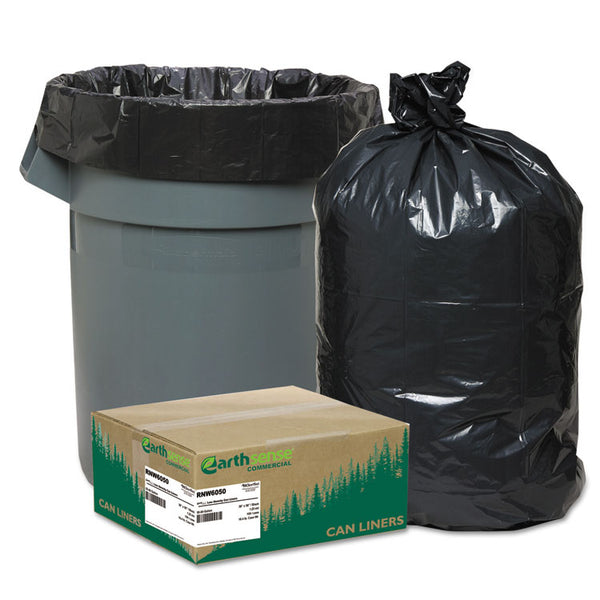 Earthsense® Commercial Linear Low Density Recycled Can Liners, 60 gal, 1.25 mil, 38" x 58", Black, 10 Bags/Roll, 10 Rolls/Carton (WBIRNW6050) Case of 100
