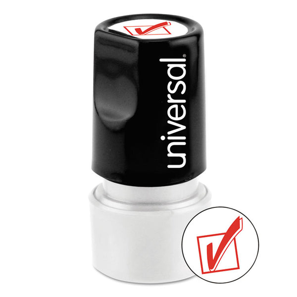 Universal® Round Message Stamp, CHECK MARK, Pre-Inked/Re-Inkable, Red (UNV10075)